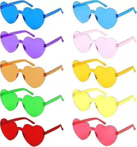 Rimless Heart Glasses, 10 Pieces Love Heart Shaped Glasses Colored Heart Sunglasses