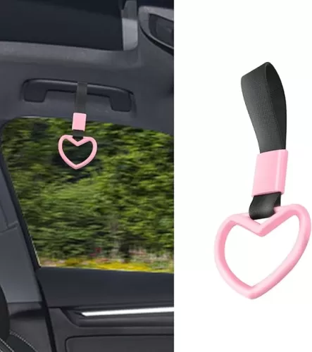 Rings Heart Shaped Car Handle Straps, Heart Hang Ring with Rope, Charm Rear Bumper Warning Decor for Car Decoration