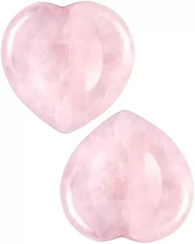 Rockcloud Pack of 2 Rose Quartz Crystal Thumb Worry Stone for Anxiety, Healing Crystal Pocket Palm Stone, Heart Shape