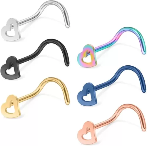 Ruifan 20G 18G Surgical Steel Heart Nose Stud Rings Screw Bend Piercing Jewelry 3-6PCS