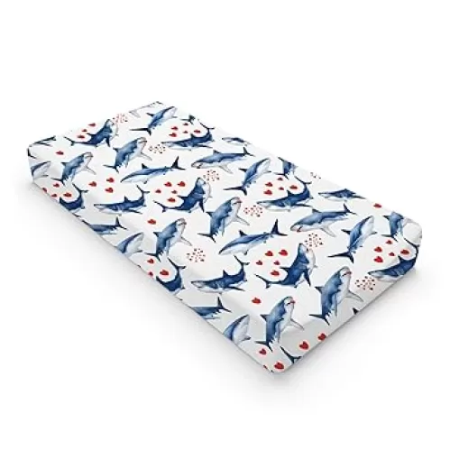 Sea Shark Hearts Changing Pad Cover Marine Ocean Animal Shark Love Baby Change Table Pad Cover for Boys Girls Soft Stretchy Fitted Diaper Changing Mat Sheets 32''x16''
