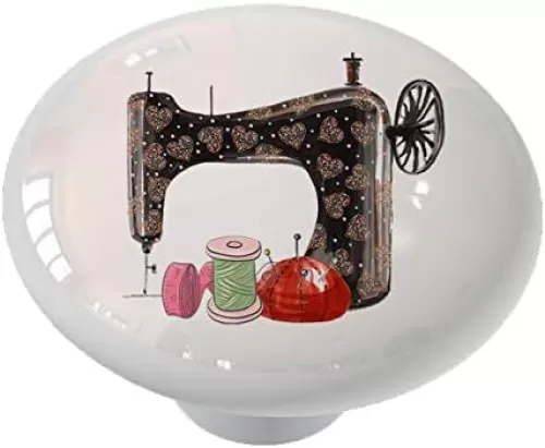 Sewing Machine with Hearts Ceramic Drawer Knob
