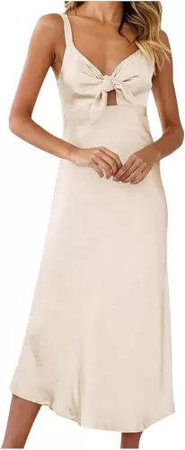 Sexy Front Strapless Sweetheart Neckline Midi Dresses for Women Smocked Cutout Tube Linen T Shirt Dresses Knee