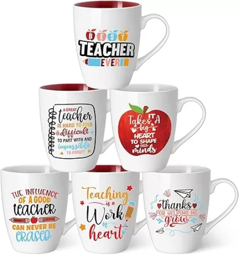Shellwei 6 Pack Teacher Coffee Mugs Set 11 oz Ceramic It Takes a Big Heart Coffee Mug Mugs with Handles for Women Men Kindergarten Preschool Primary Teacher Appreciation Gifts(Colorful)