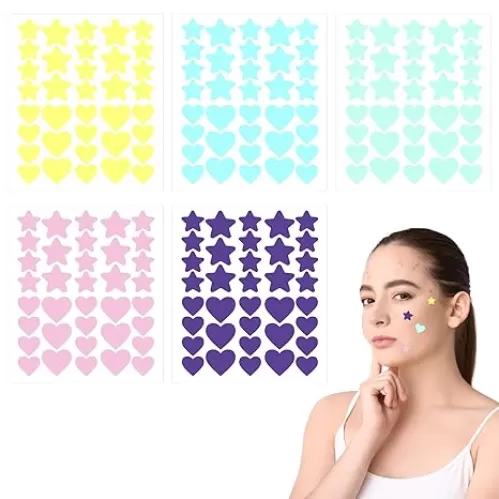 Sibba Acne Patch Pimple Patch 180Pcs Face Pimple Patches Cute Star Covers Heart Shaped Hydrocolloid Pad Sticky Covering Pore Cleaning Strips Spot Absorbing Zit Patch Covers for Decoration