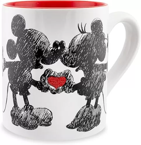 Silver Buffalo Disney Micky Minnie Heart Glitter Ceramic Coffee Mug, 14 Ounces