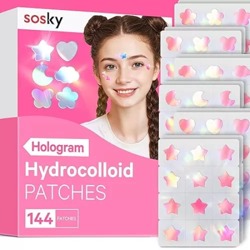 Sosky Pimple Patches for Face 144pcs Pink Color, Hydrocolloid Acne Patches with Salicylic Acid Pink Star Heart Moon Cloud Butterfly Flower