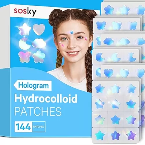 Sosky Pimple Patches for Face, Hydrocolloid Acne Patches with Salicylic Acid, Cute Star Zit Stickers, Colorful Blemish Covers, 144 Count Blue Star Heart Moon Cloud Butterfly Flower