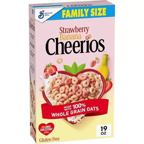 Strawberry Banana Cheerios, Heart Healthy Gluten Free Breakfast Cereal, Made with Whole Grain Oats, Family Size, 19 oz