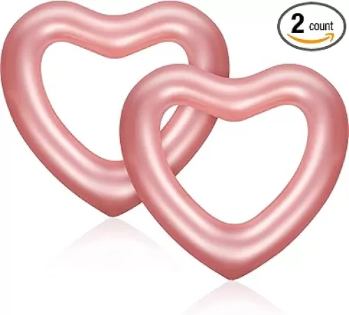 Sumind 2 Pieces Heart Pool Float, 47.3 x 39.4 Inch Inflatable Swim Rings Bachelorette Party Pool Float Tube, Heart Shaped Summer Swimming Ring, Water Beach Party for Adults
