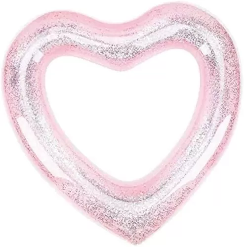 Summer Fun Essential Inflatable Heart-Shaped Pool Float PVC Swim Ring Glitter for Boys and Girls Adults