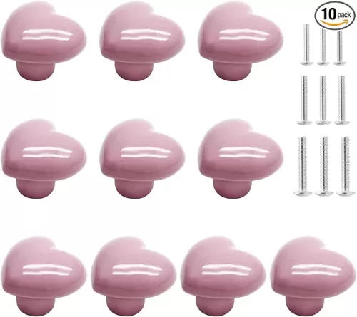 Uenhoy 10 Pcs Ceramic Cabinet Knobs Heart Shape Ceramic Knobs Pink Ceramic Drawer Pulls Handles Cute Lovely Furniture Knobs for Closet Wardrobe Vanity Dresser