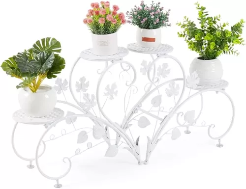 unho Plant Stand Heart Shaped: Set of 2 Metal Flower Racks Potted Iron Planter Display Shelves Holder for Patio Garden Entryway Home Decors (White)