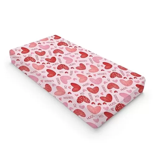 Valentine's Love Hugs Kisses Changing Pad Covers Baby's First Valentine's Day Hearts Baby Change Table Sheets Cover for Boys Girls Soft Stretchy Diaper Changing Mats 32''x16''