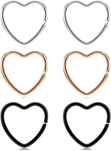 VCMART Daith Rook Snug Tragus Piercing Earrings Stainless Steel 20G Heart-Shaped Ear Cartilage Ring Body Jewelry 3/8"(10mm) 5/16"(8mm)