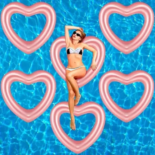 Wettarn 6 Pcs Inflatable Heart Pool Floats for Adults 43 Inch Heart Shaped Swimming Rings Cute Swim Tubes Water Beach Party Pool Toys for Summer Swimming Luau Party Birthday Bachelorette