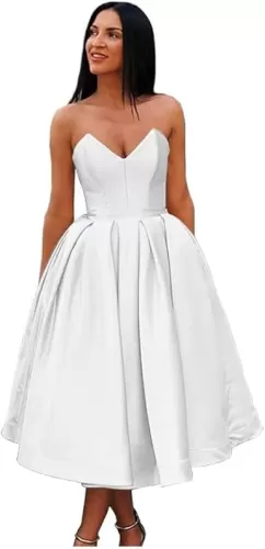 Women’s A Line Strapless Backless Prom Dress, Sleeveless Sweetheart Neck Satin Homecoming Dresses