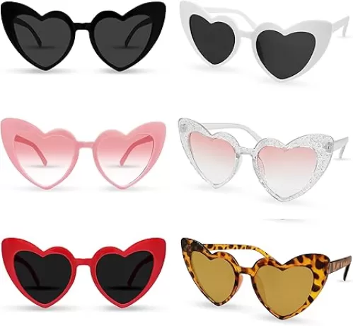 Womens Heart-Star or Cat-Eye Shape Rimless Sunglasses for Bachelorette Party Favors, Mixed Color, Multi Pack