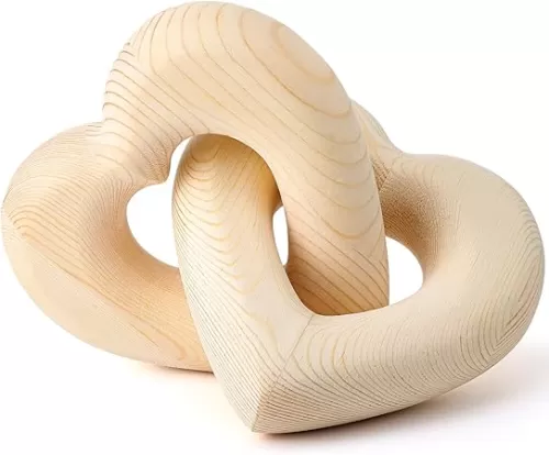 Wooden Heart Decor Mom Gifts Boho Linked Hearts Couple Gift Interlocking Wooden Hearts Shelf Decor Aesthetic Natural Wood Knot Chain Link Anniversary Decor(Wood Grain)