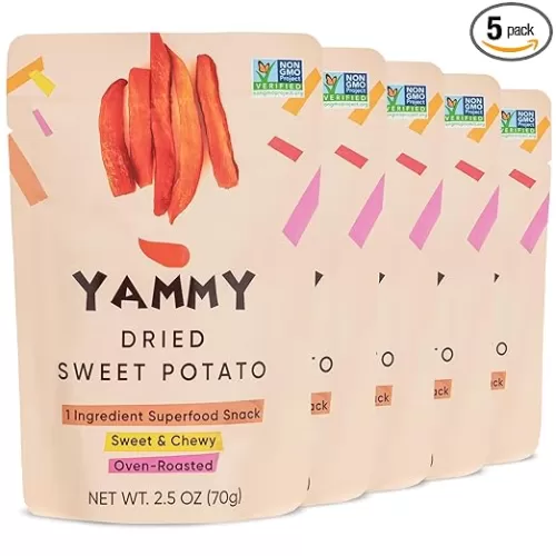 Yammy Dried Sweet Potato Sticks (Pack of 5), 1 Ingredient Superfood Snack, Healthy, 3g Protein, Asian Korean Chinese Japanese Food, Individually Wrapped Snacks For Humans, People, Gluten Free, Vegan
