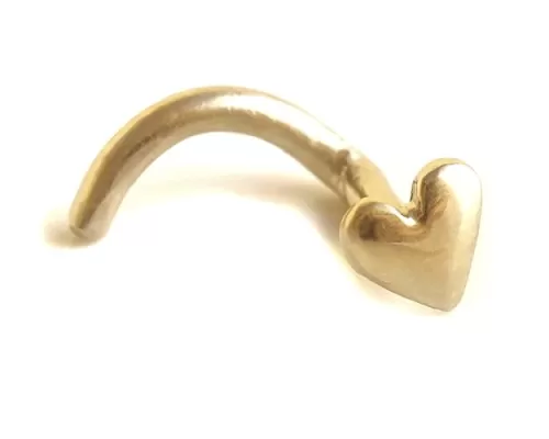 Yellow Gold Heart Nose Stud. 20G (0.8 mm), Screw Shape. Small Dainty 14K Solid Gold Nostril Nose Piercing/Single Cartilage Helix Earring, Handmade Cool Love Jewelry Gift by HeartAttackOM