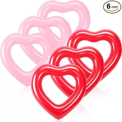 Zhanmai 6 Pack Heart Inflatable Swim Tube 47.3 x 39.4 Inch Heart Shaped Swimming Pool Float Loungers Red Pink Beach Party Floatie Inflatable Swimming Tube Ring Summer Water Pool Toy for Adults