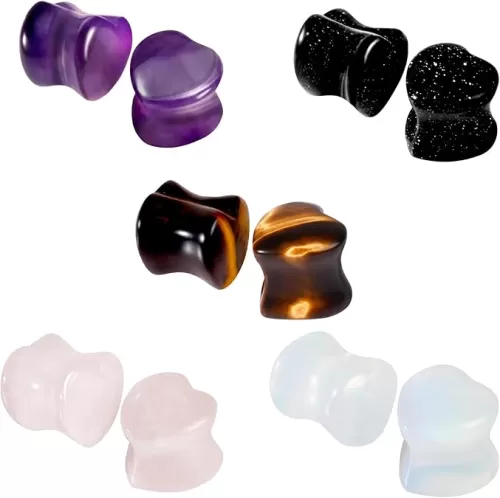 10-18Pcs Stone Plugs for Ears Gauges 00 Gauge Ear Plugs Double Flared Stretching Expander Colorful Heart Ear Piercing Jewelry for Women Men