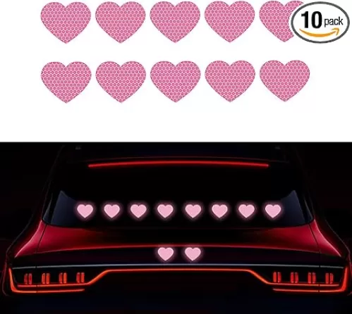 10 PCS Car PVC Heart Stickers, 2.3" x 1.9" Super Reflective Crystal Grid Love Decals, Car Patches Scratch Waterproof Stickers, Universal for Most Cars (Pink)