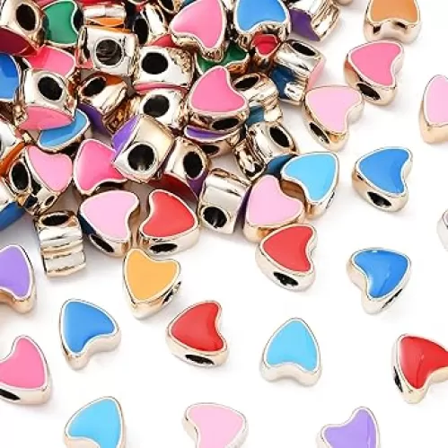 100 Pcs 4.5mm Hole Heart Shaped Beads UV Plating Acrylic European Beads with Enamel Large Hole Love Heart Spacer Beads for DIY Jewelry Making