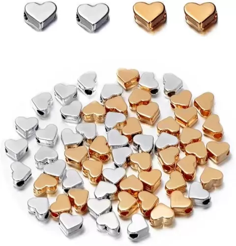 100 Pcs Heart Shape Spacer Beads Small Hole Spacer Beads Metal Loose Beads for Making Bracelet Necklace Earring Accessories DIY Handmade Craft, Silver and Gold, 50/Colors