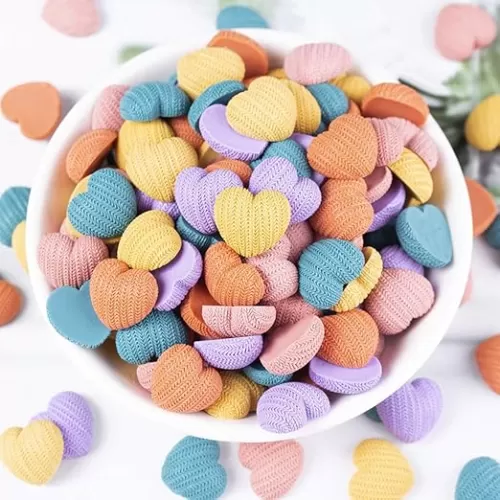 100 Pieces Small Heart Star Flower Bowtie Round Square Shaped Plastic Charms Beads Flatback Cabochons Embellishment for Jewelry Making Cardmaking Scrapbook Hair Accessories DIY Craft(Multi, Heart)