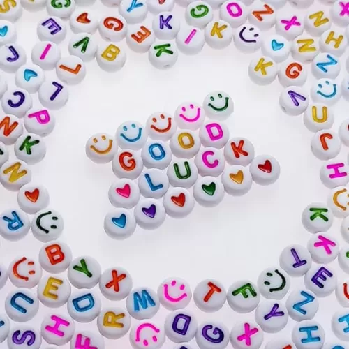 1000pcs Letter Beads Colorful Heart Beads and Smiley Beads 7x4mm for Jewelry Making Bracelet Hair Braids Crafts