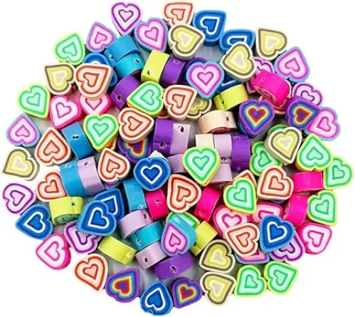 100Pcs Heart Handmade Polymer Clay Beads, 10mm Polymer Clay Spacer Beads for Women Jewelry Making DIY Charms Bracelet Necklace Hair Clip Accessories Handmade Craft