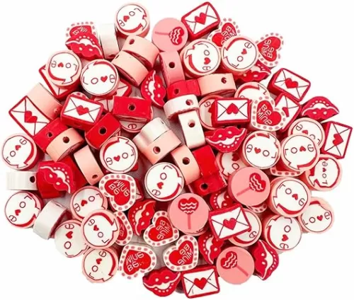 100Pcs Heart Love Handmade Polymer Clay Beads, 10mm Polymer Clay Spacer Beads for Women Jewelry Making DIY Charms Bracelet Necklace Hair Clip Accessories Handmade Craft