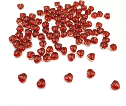 100Pcs Red Heart Beads 8mm Glass Heart Beads Mini Red Heart Shaped Beads Glass Beads for DIY Crafts Jewelry Making, white, XQ081