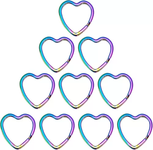 10pcs Key Chains Rings, Heart-Shaped Rainbow Keyrings Split Ring 25mm for Keychains Purse Handbag Jewelry Making