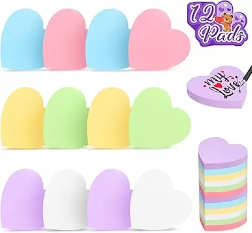 1200 Sheets Heart Shape Sticky Notes Pads Mother's Day Sticky Notes Pink Purple 12 Pads Colorful Heart Sticky Notes for School Office Home Mothers Day Party Girls Women