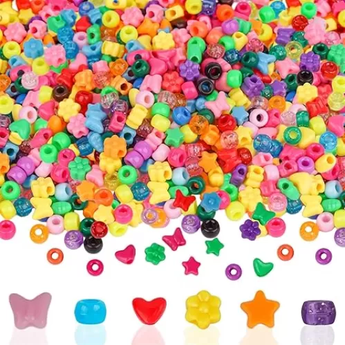 1200pcs Multi-Shaped Craft Beads, Pentacle Colored, Heart, Butterfly, Flower, Star, Pony Shapes, Plastic Material, 6x10 mm Size, DIY Jewelry Making Crafts, Hair Accessories, Holiday Gifts