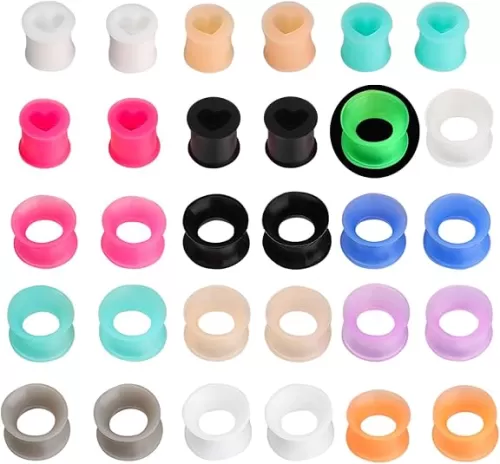 15 Pairs Silicone Gauges Flexible Ear Skin Silicone Tunnels Heart Shaped Plugs Double Flared Ear Tunnels and Plugs