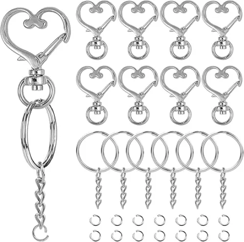 150Pcs Heart-Shaped Swivel Snap Hook Set, Metal Spring Snap Keychain Clip Keychain Hook Lobster Clasp Split Key Rings with Chain&Jump Rings Bulk for Keychains Lanyard, Charm, Jewelry, DIY Crafts Supplies