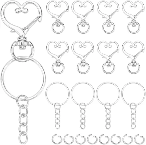 150Pcs Keychains Clips with Key Rings Metal Lobster Clasp Bulk Silver Heart Shape Carabiner Trigger Spring Key Chain Buckle Clip Hooks for Jewelry Making Handbag Hardware Accessories Keychain