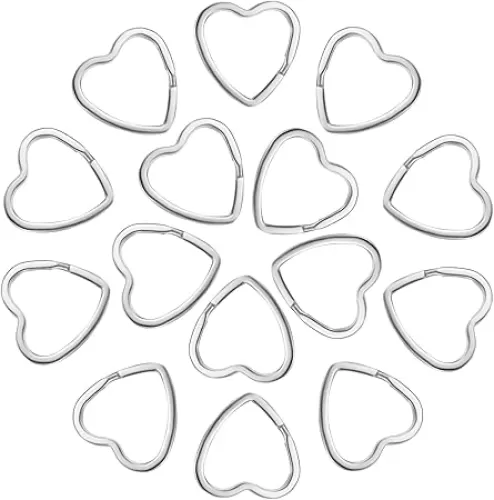 15Pcs Heart Shape Key Ring Creative Flat Keyring Metal Split Silver Small Open Jump Rings 31 mm Heart Shaped Key Holder Chains for Home Car Tag DIY Crafts