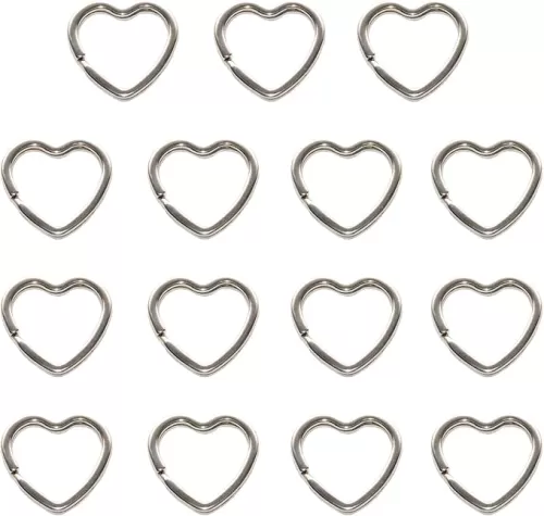 15Pcs Silver Metal Key Rings, Creative Flat Split Key Rings for DIY Crafts and Key Holders(Heart Shape)