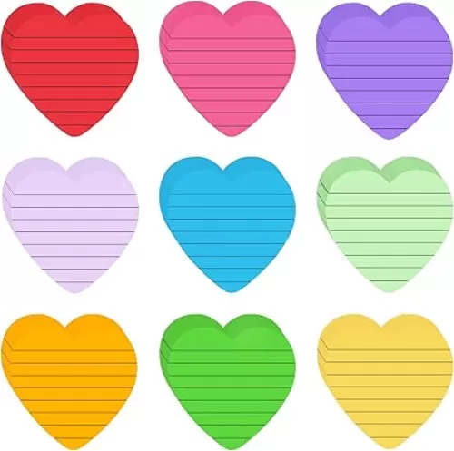 18 Pack/900 Sheets Lined Sticky Notes Post with Lines, Colorful Heart Shape Super Sticking Power Memo Pads, Removable Self Stick Notes Pad for Office, Home, School, Meeting (3" X 3", 9 Colors)…