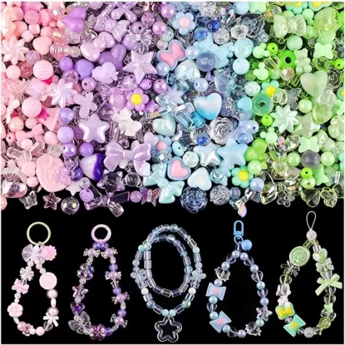 180-240PCS Assorted Acrylic Beads For Bracelet Making, Flower Bow Butterfly Candy Star Heart GummyBear Kawaii Aesthetic Bracelet Charms, Cute Beads For Jewelry Making DIY Necklace Keychain Phone Charms