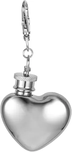 1Pack 4 Inch/25mm Split Keyrings Heart Flask Keychain with Chain Silver Keychain Ring, Heart Shaped Pocket Whiskey Drinking Flask Key Chains Rings Parts with Open Jump Ring and Connector