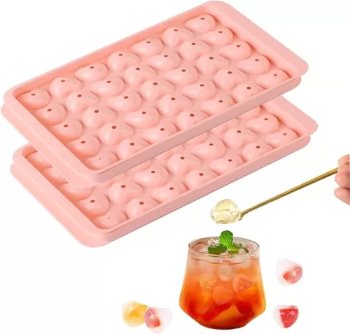 2 Pack Heart Ice Cube Tray with Lid, Fun Shape Ice Maker Mold, Mini Ice Trays for Freezer Making 70PCS Heart Chilling Drinks Coffee Juice Cocktail Whiskey, Easy-Release (Pink Set of 2)