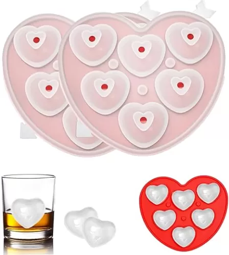 2 Pack Heart-Shaped Ice Cube Trays - 6 Holes Silicone Heart Ice Cube Tray, Love Heart Shape Ice Cube Mold for Chilling Whiskey Cocktails Drinks Beverages Iced Tea & Coffee (red)