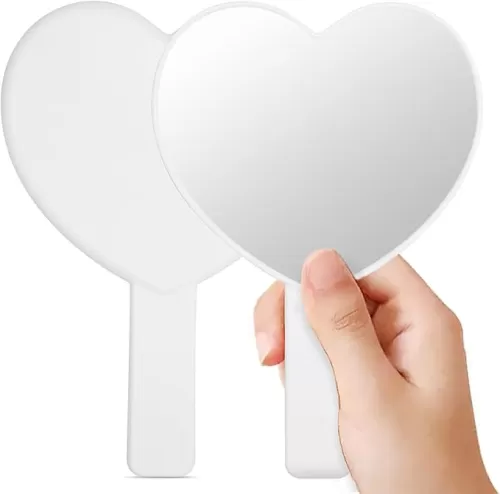 2 Pcs Handheld Mirror, Heart-Shaped Hand Held Mirror with Handle, Portable Hand Mirror for Shaving, White Heart Cosmetic Lash Mirror, Small Cute Travel Vanity Mirror for Men&Women. White