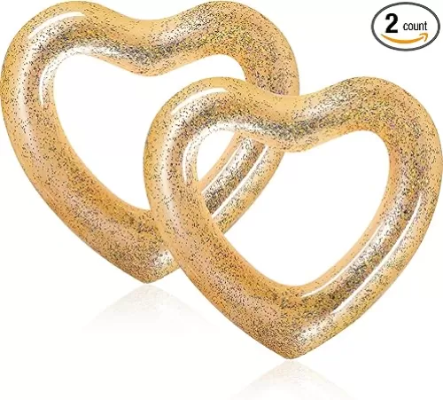 2 Pcs Heart Pool Floats Inflatable Swim Rings, 47.3 x 39.4 Inch Bachelorette Floaties Heart Shaped Swimming Loungers Tube for Adults Summer Water Ring, Fun Beach Party Decorations